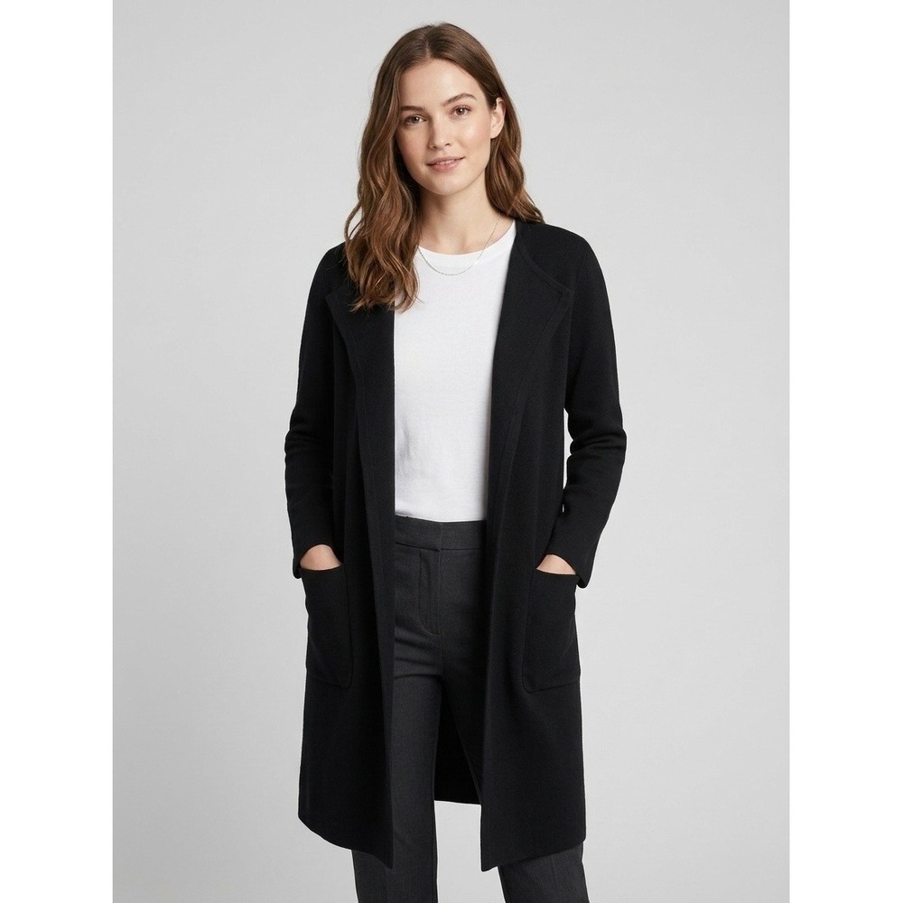 J.Crew Juliette Collarless Blazer Cardigan Sweater Black Merino Wool Size XS
